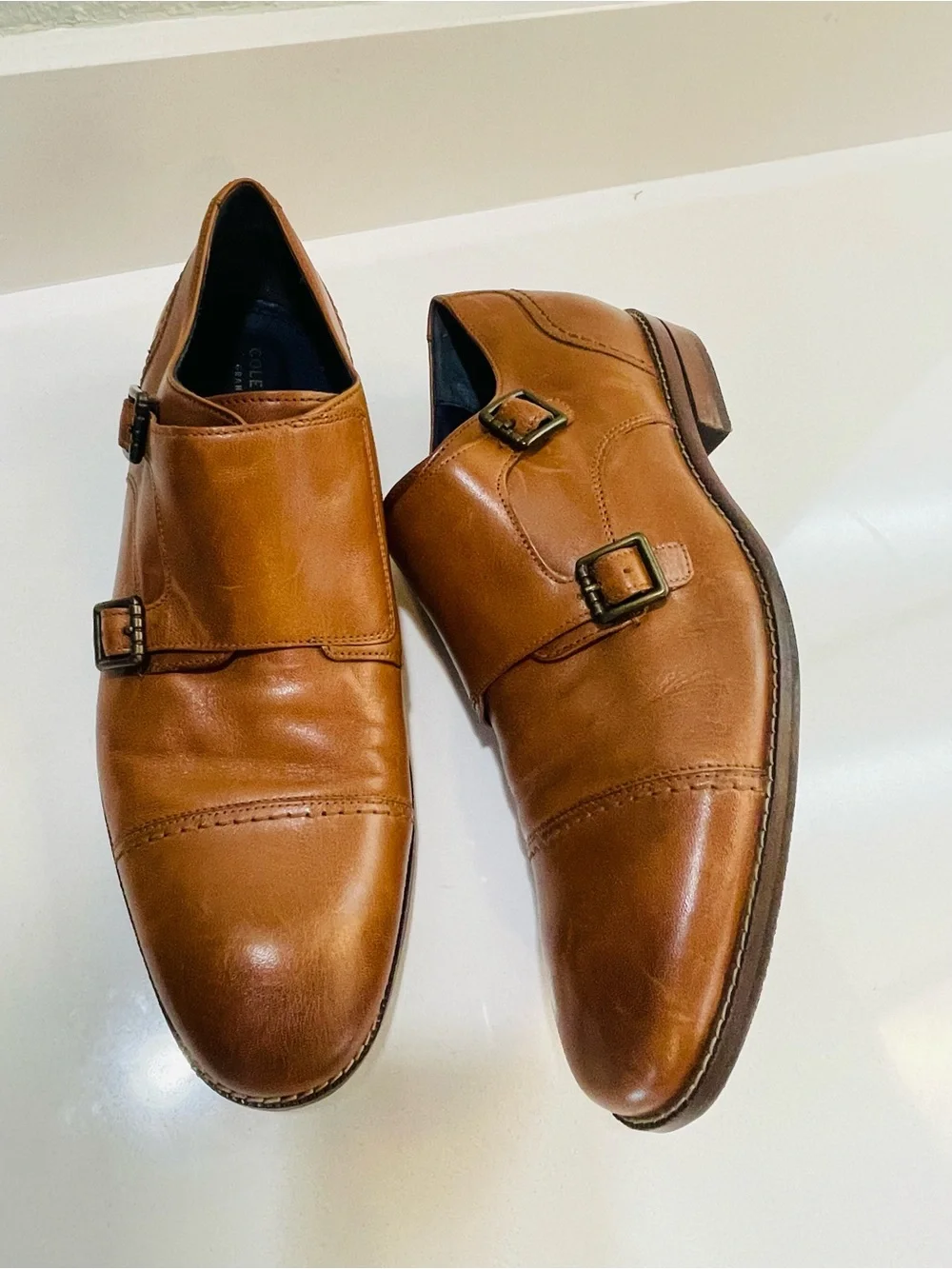Cole Haan Men's Brown Leather Single Monk Strap Dress Shoes